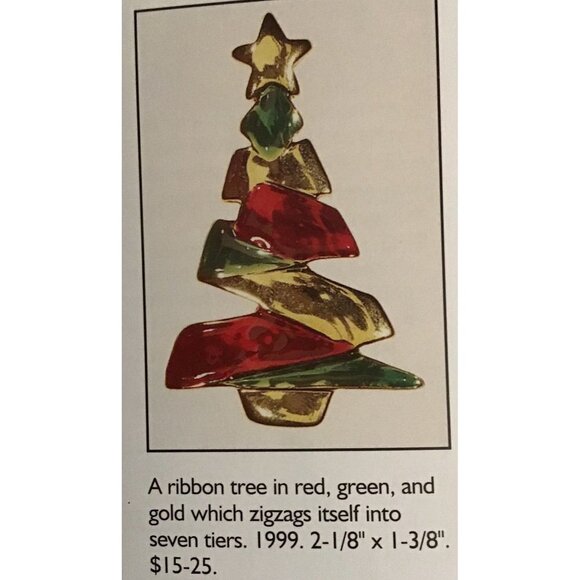 Vintage Danecraft Christmas Tree Brooch Pin Holiday Gold Tone Red Green Enamel S - Picture 3 of 10